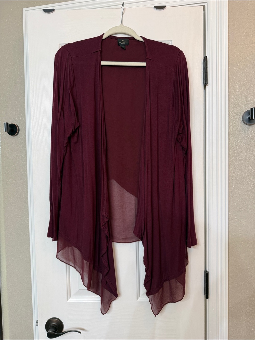 Worthington Burgundy Open-Front Draped Cardigan